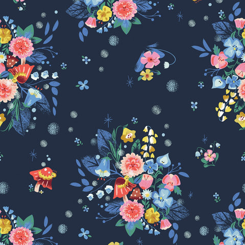 DOWN THE RABBIT HOLE Caterpillar Floral Navy