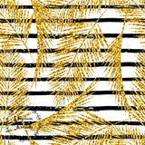 CUSTOM DIGITAL FABRIC Golden Palms - Gold Palm Leaves on White with Stripes