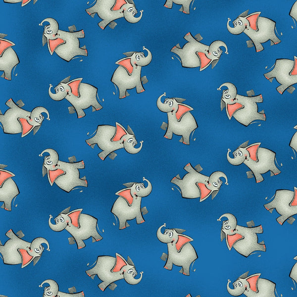 A JUNGLE STORY Elephants Blue - FAT QUARTER