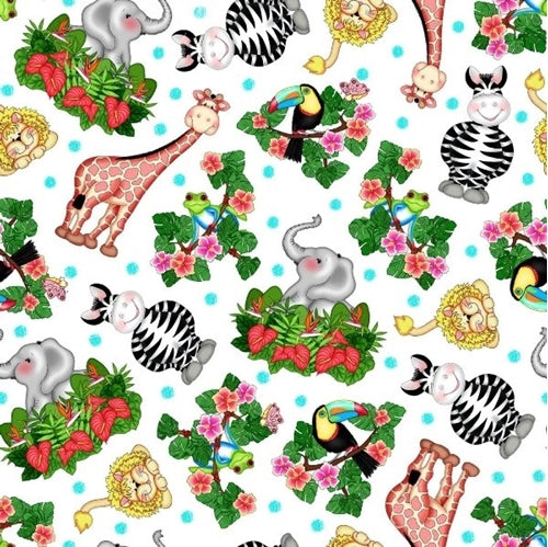 BAZOOPLE WATERFALL Tossed Animals - FAT QUARTER
