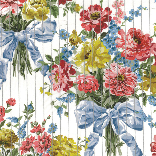 LIBERTY Tana Lawn x BRIDGERTON Bow Bouquet Stripe Metallic - PRE ORDER (Sept 2026)