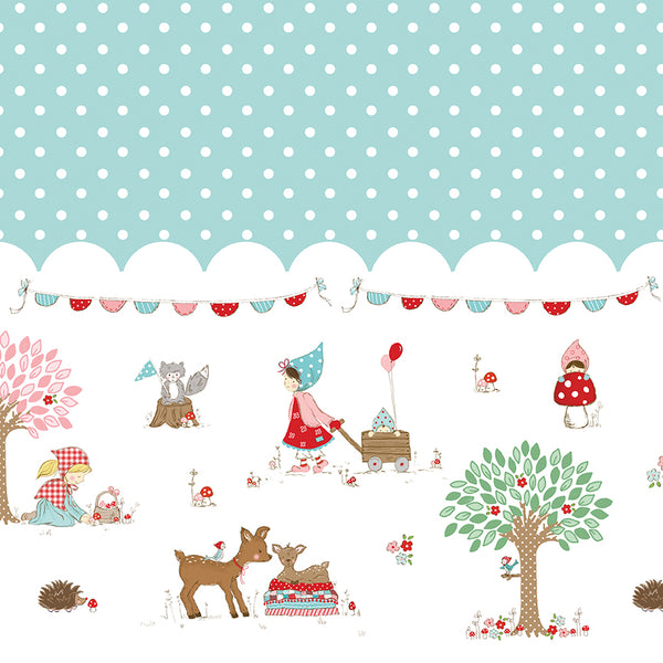 WHIMSICAL WOODLAND Double Border Print Aqua - PRE ORDER (May 2026)