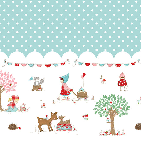 WHIMSICAL WOODLAND Double Border Print Aqua - PRE ORDER (May 2026)
