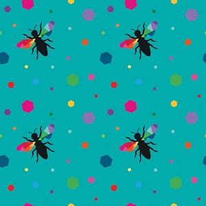 CREATE Colour Hexie Bees Turquoise - FAT QUARTER