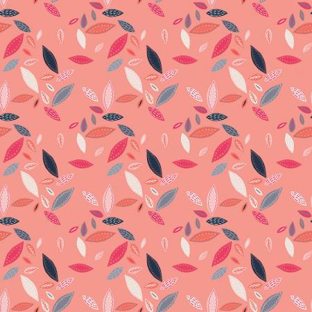 GOLDEN ASTER Leaves Coral - FAT QUARTER