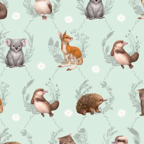 LITTLE AUSSIE FRIENDS Large Animals Mint - FAT QUARTER