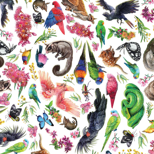 CARLIE EDWARDS COLLECTION Flora & Fauna Allover White - FAT QUARTER