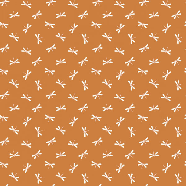 LITTLE SWAN Dragonflies Golden Brown -  FAT QUARTER