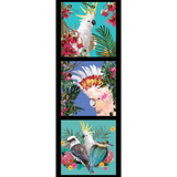BOTANICAL BIRDS Tropical Birds Turquoise 3 Block Panel