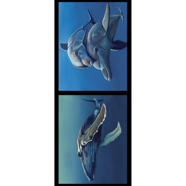 CHRIS RILEY COLLECTION Whale Dolphins 2 Block Panel - SALE $7.00