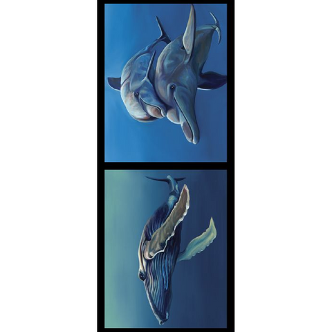 CHRIS RILEY COLLECTION Whale Dolphins 2 Block Panel - SALE $7.00