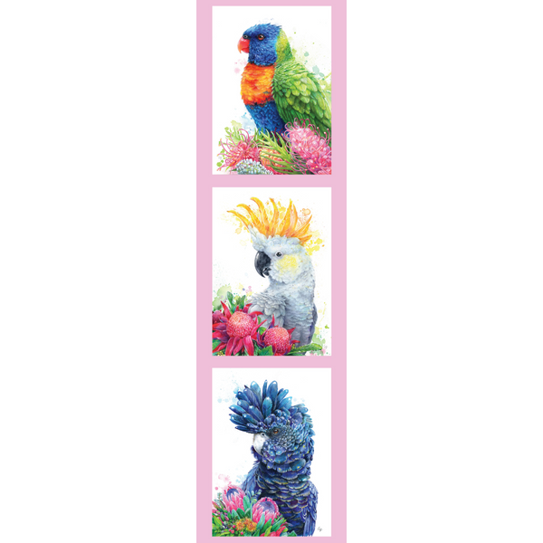 CARLIE EDWARDS COLLECTION Bird Trio Pink Panel - SALE $7.50