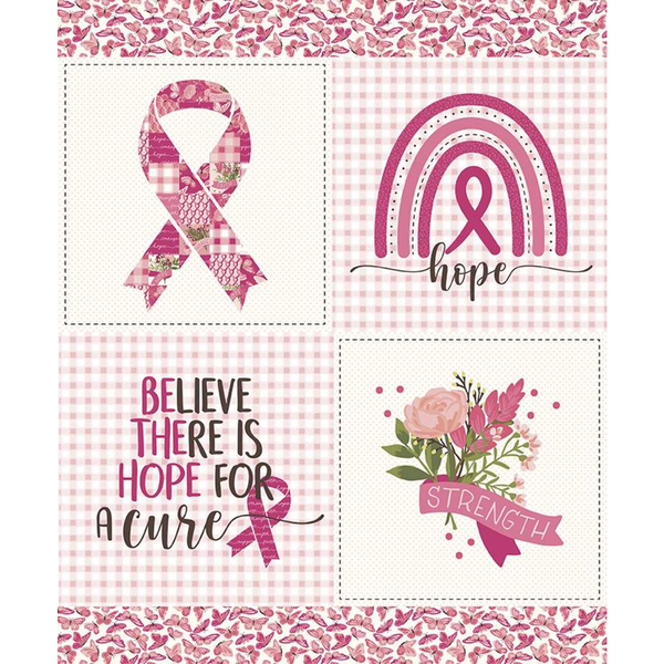 HOPE IN BLOOM Block Panel White -  SALE $13.00 panel