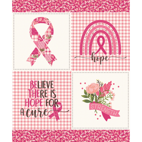 HOPE IN BLOOM Block Panel Pink - SALE $13.00 per panel