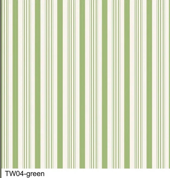 BAREFOOT ROSES CLASSICS Wallpaper Stripe Green - FAT QTR
