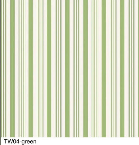 BAREFOOT ROSES CLASSICS Wallpaper Stripe Green - FAT QUARTER