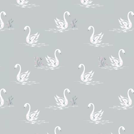 THE GRACE COLLECTION Swans on Light Grey - FAT QUARTER