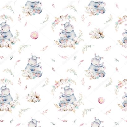 A MOTHER'S LOVE Hippos - FAT QUARTER