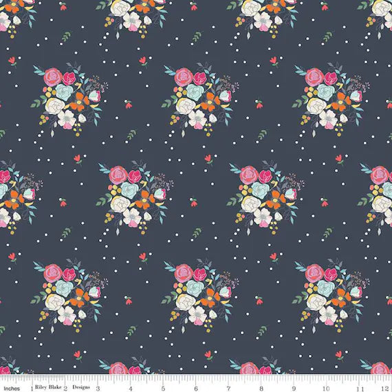 IDYLLIC Bouquets Navy  - FAT QUARTER