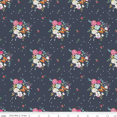 IDYLLIC Bouquets Navy  - FAT QUARTER