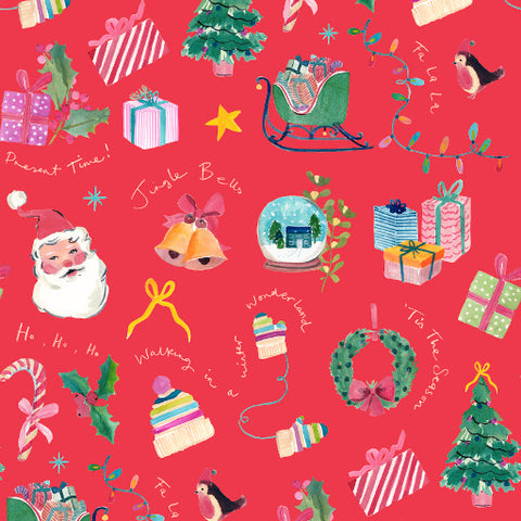 FA LA LA Jingle Bells Red - FAT QUARTER