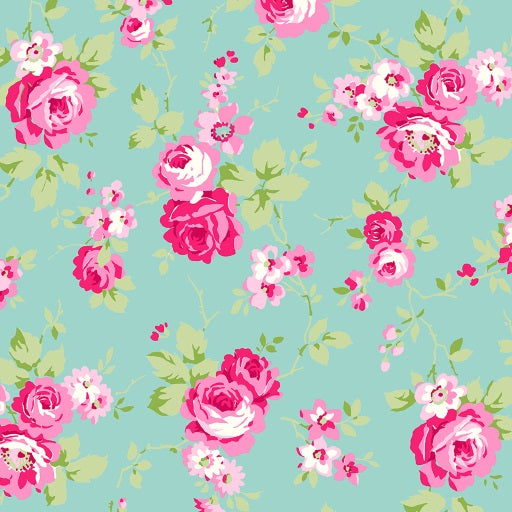 PICNIC Large Floral Aqua - FAT QUARTER