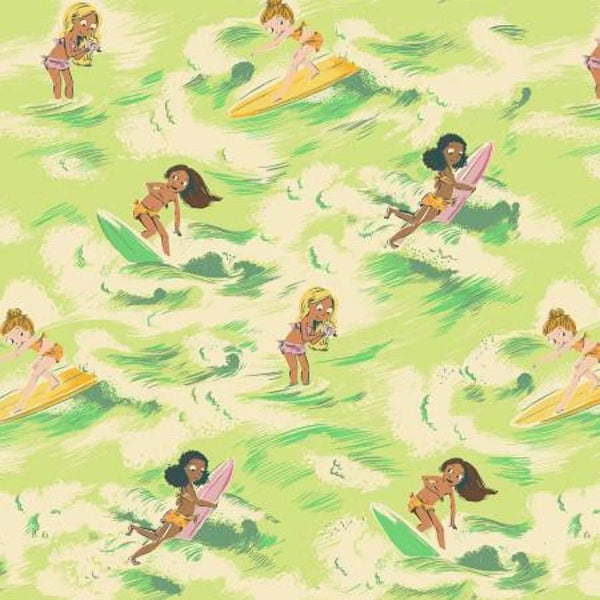 MALIBU Surf Girl Green  - FAT QUARTER