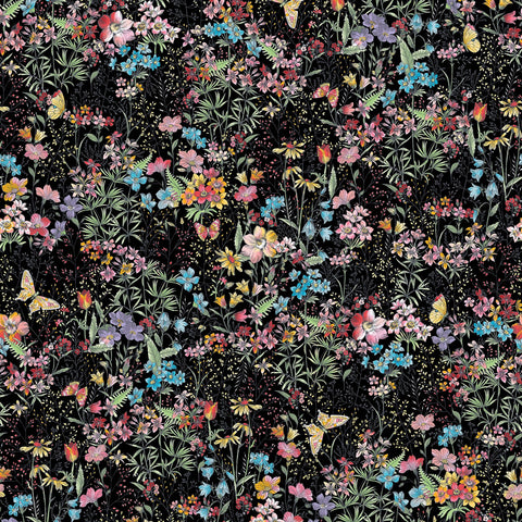 MEADOW EDGE Packed Flower Black - FAT QUARTER