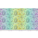 Decorative fabric with a colorful pattern on a white background