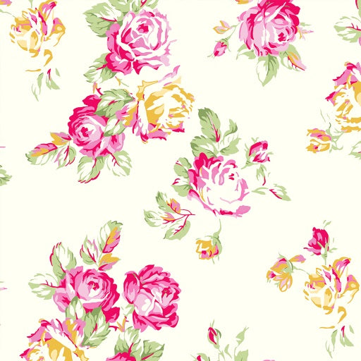 PICNIC Large Floral Gold Cream - FAT QUARTER