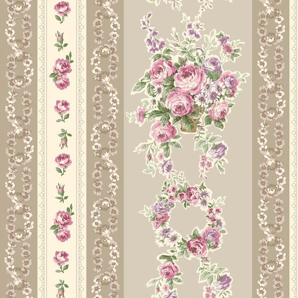 RURU BOUQUET 2026 Wallpaper Stripe Roses Brown - PRE ORDER (Oct 2026)