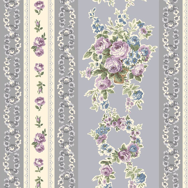 RURU BOUQUET 2026 Wallpaper Stripe Roses Grey - PRE ORDER (Oct 2026)