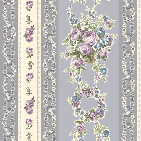 RURU BOUQUET 2026 Wallpaper Stripe Roses Grey - PRE ORDER (Oct 2026)