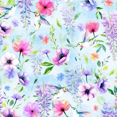 WHEN IN WISTERIA Hummingbird Blue - FAT QUARTER