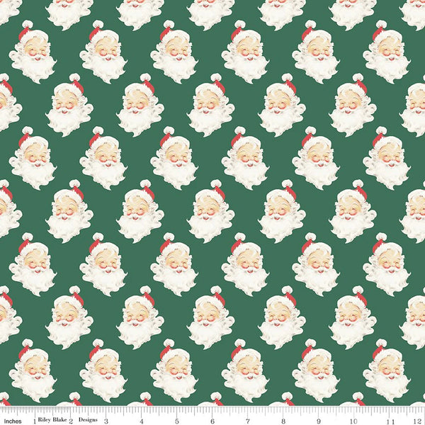 MERRY LITTLE CHRISTMAS Santa Heads Green