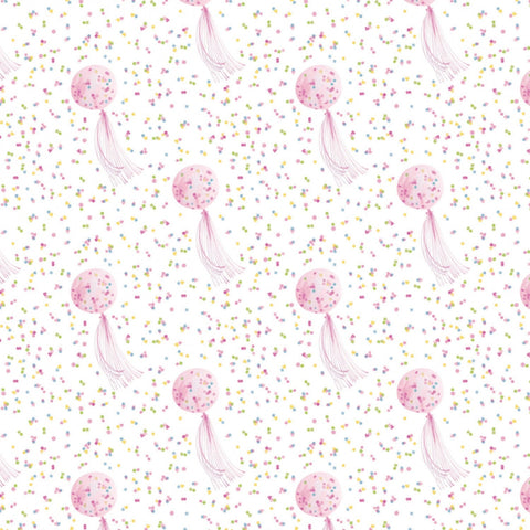 THE GIRLS COLLECTION Balloons & Confetti White - FAT QUARTER