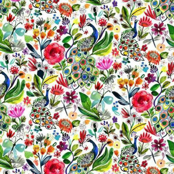 TREE OF LIFE Peacocks - FAT QUARTER