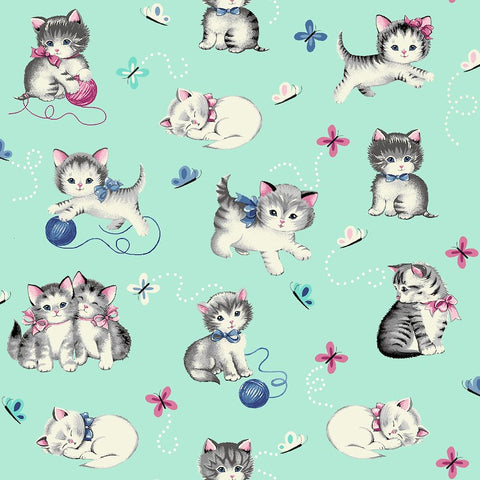 LITTLE DARLINGS Vintage Kitties Mint - NEW ARRIVAL