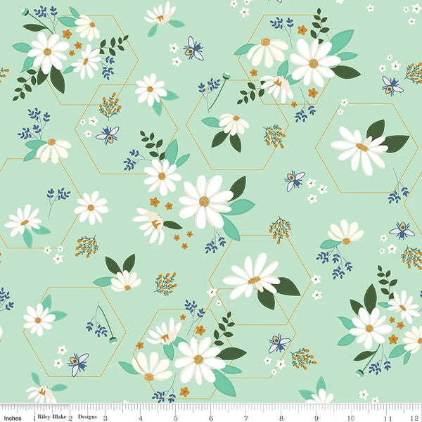 DAISY FIELDS Main Floral Mint - SALE $15.00 p/m