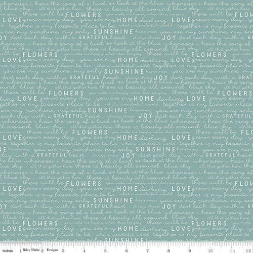 GINGHAM GARDENS Text Teal - FAT QUARTER