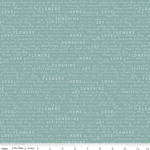 GINGHAM GARDENS Text Teal - FAT QUARTER