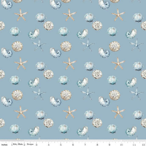 BLUE ESCAPE COASTAL Shell Toss Blue - FAT QUARTER