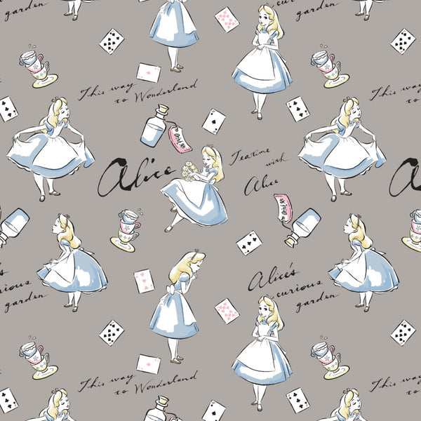 ALICE IN WONDERLAND DISNEY Grey - FAT QUARTER