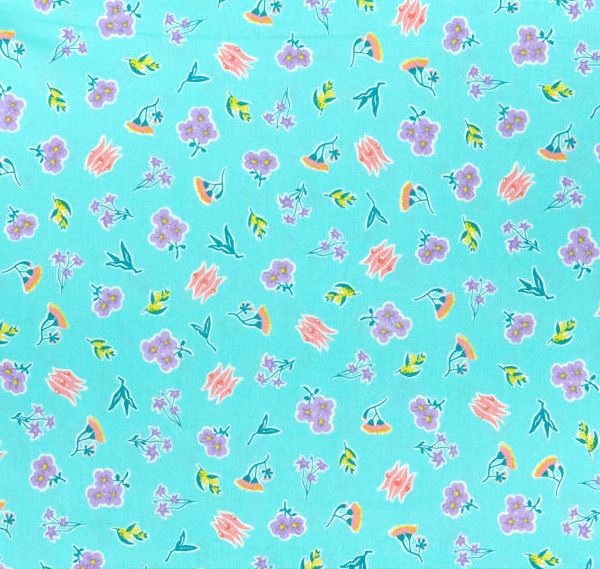 AROUND OZ Ditzy Floral Coastal (GOTS Certified Organic Quilting Cotton) - SALE $9.00 p/m