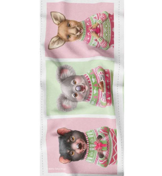 AUSSIE FRIENDS FESTIVE FUN 3 Block Panel Pink - SALE $12.50