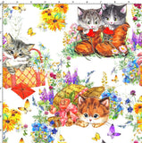 CUSTOM DIGITAL KNIT (Cotton Lycra ) Vintage Animal Tales Kittens