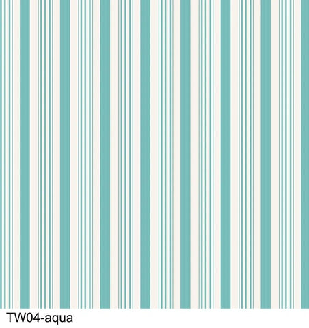 BAREFOOT ROSES CLASSICS Wallpaper Stripe Aqua - NEW ARRIVAL