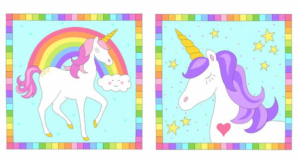 BELIEVE Unicorn Block Panel Aqua - SALE $14.00 per panel