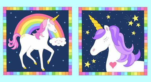 BELIEVE Unicorn Block Panel Navy -  SALE $14.00 per panel