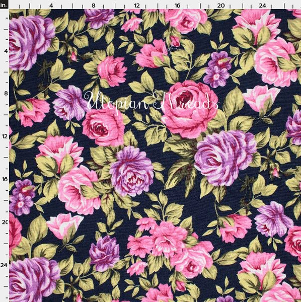 FRESH LIGHTWEIGHT FLORAL Daphne Navy - FAT QUARTER